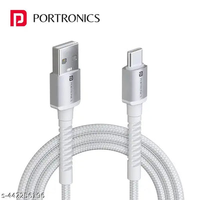 Portronics Konenct X USB to Type C Cable with 3A Output, Fast Charging & Data Transfer, Nylon Braided, Aluminium Alloy Shell, 1Meter Length compatible with Type C Smartphones(White)