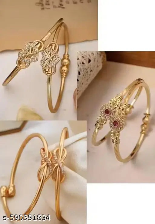 Brilliant Elegants Gold-Plated Bangles – Set of 3 for Women & Girls