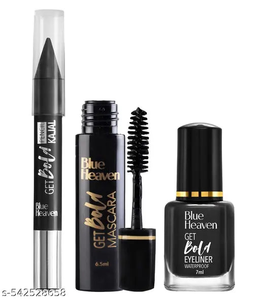 Blue Heaven Get Bold Eyeliner 7Ml +  Mascara 6.5Ml +  Kajal Pencil 3.2G Balck (Set of 3)